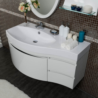 Тумба с раковиной Aquanet Опера 1-115 белая с ящиком L